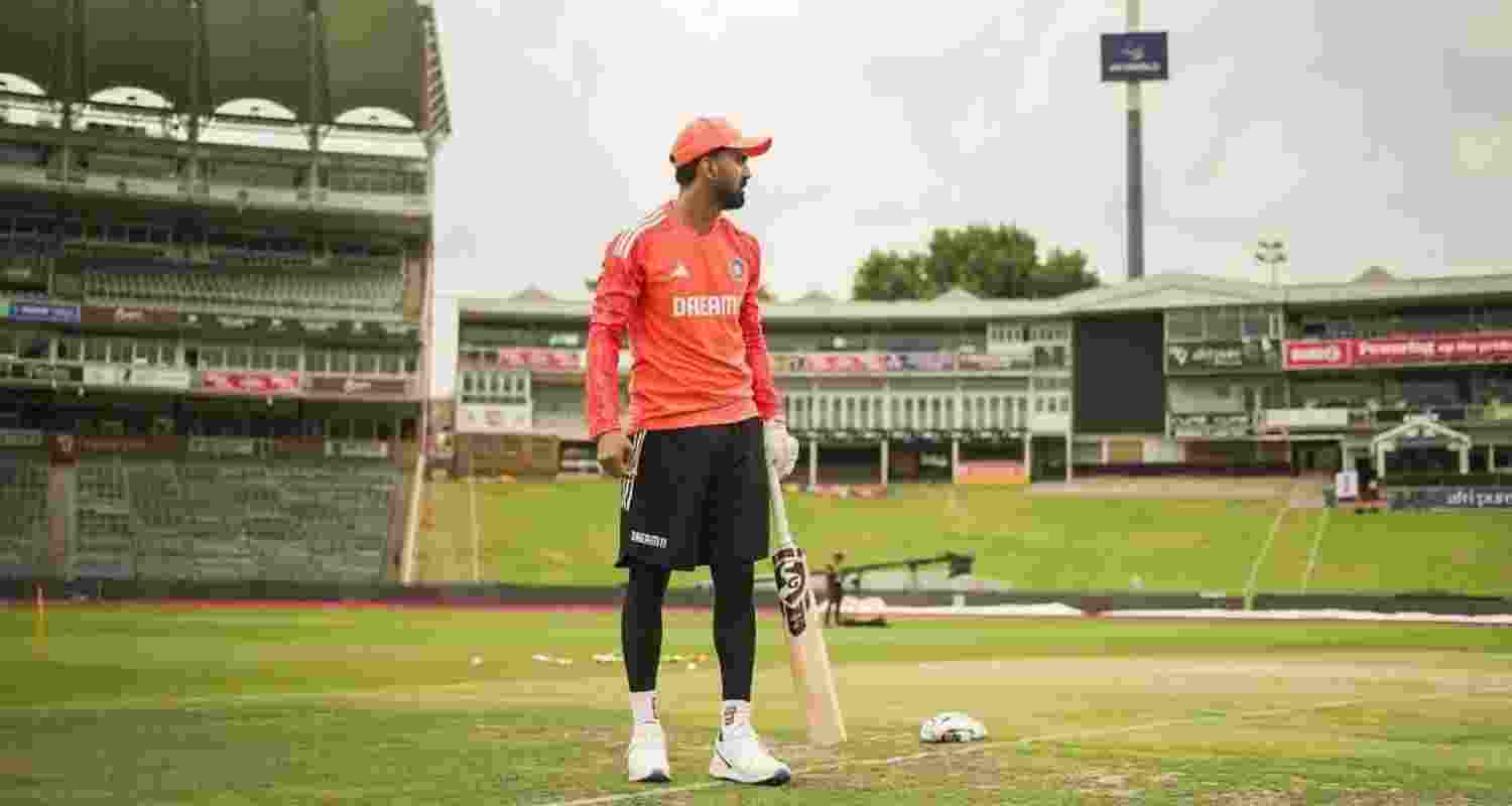 KL Rahul poses for a picture during a practice session. Image via @KLrahul on X.