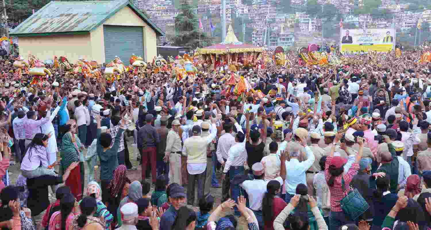 Crowd gathered in Kullu for the celebrations.