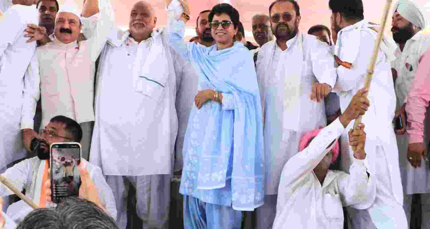 Congress candidate Kumari Selja campaigning in Assandh, Haryana.