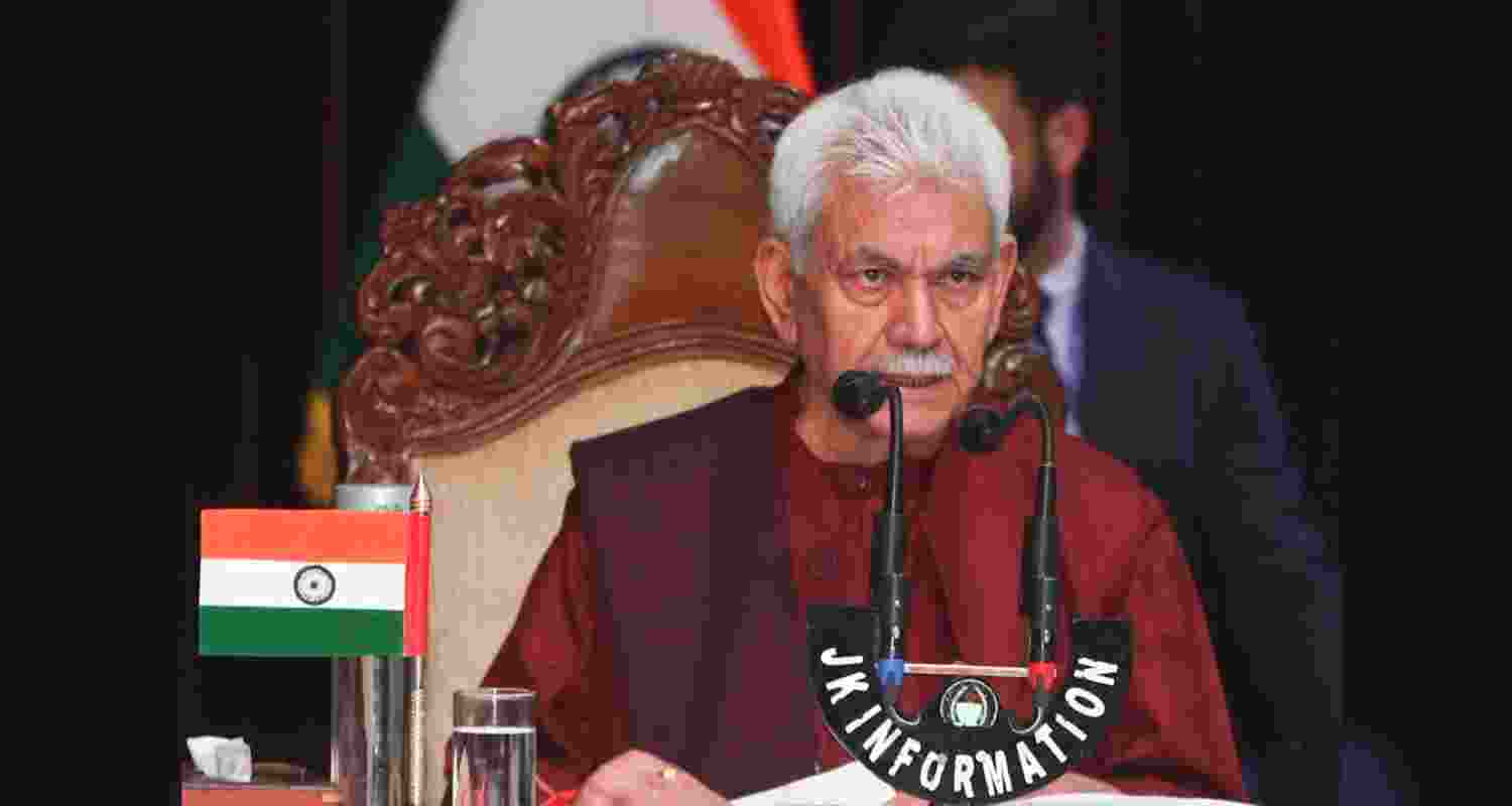 Jammu and Kashmir Lieutenant Governor Manoj Sinha speaking at a public event