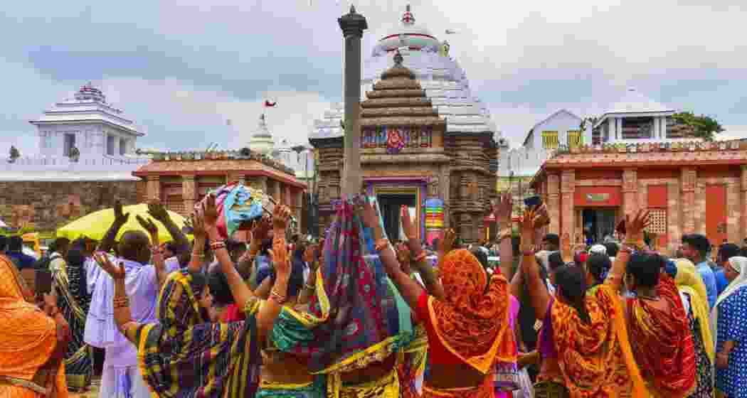 Festivities in front of Puri's Jagannath Temple in Odisha.