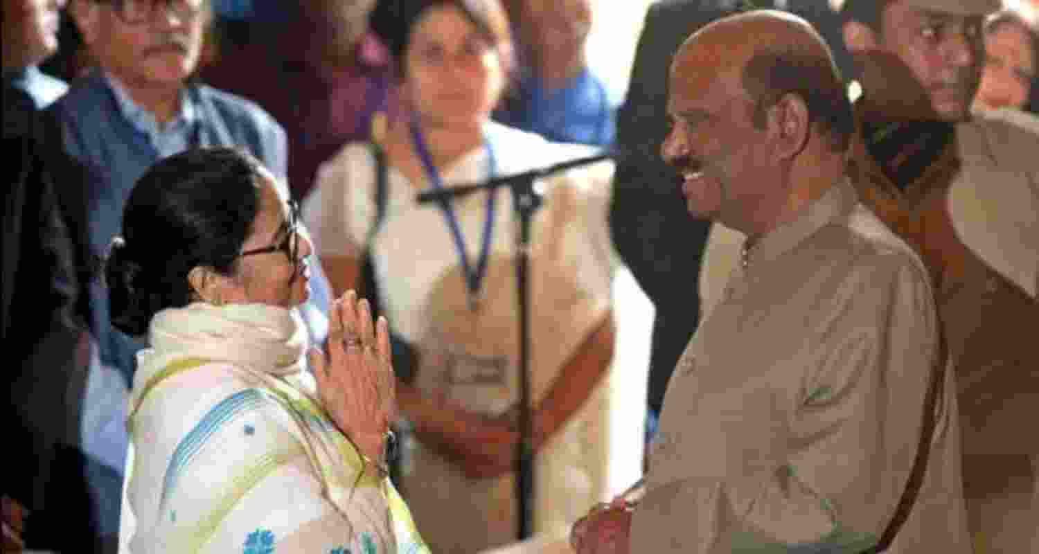 West Bengal Chief Minister Mamata Banerjee with Bengal Governor C V Ananda Bose.