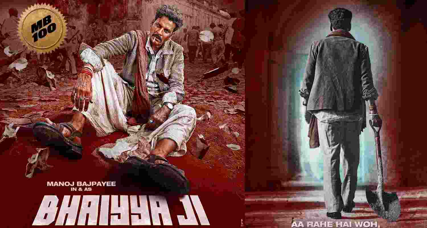 Posters showing Manoj Bajpayee's look for his upcoming film Bhaiyya Ji.