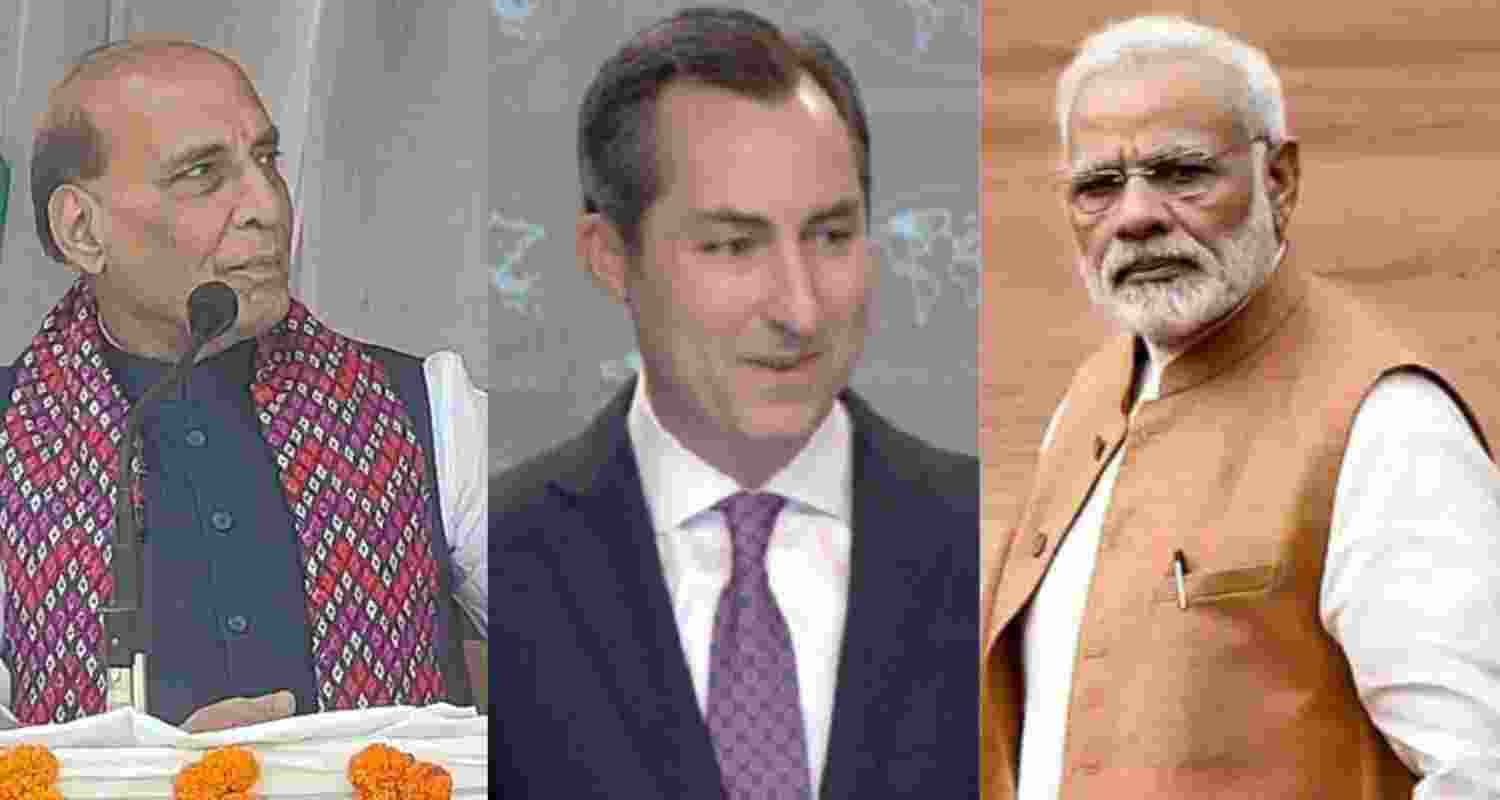 US State Department spokesperson Matthew Miller and PM Modi and Defence Minister Rajnath Singh.