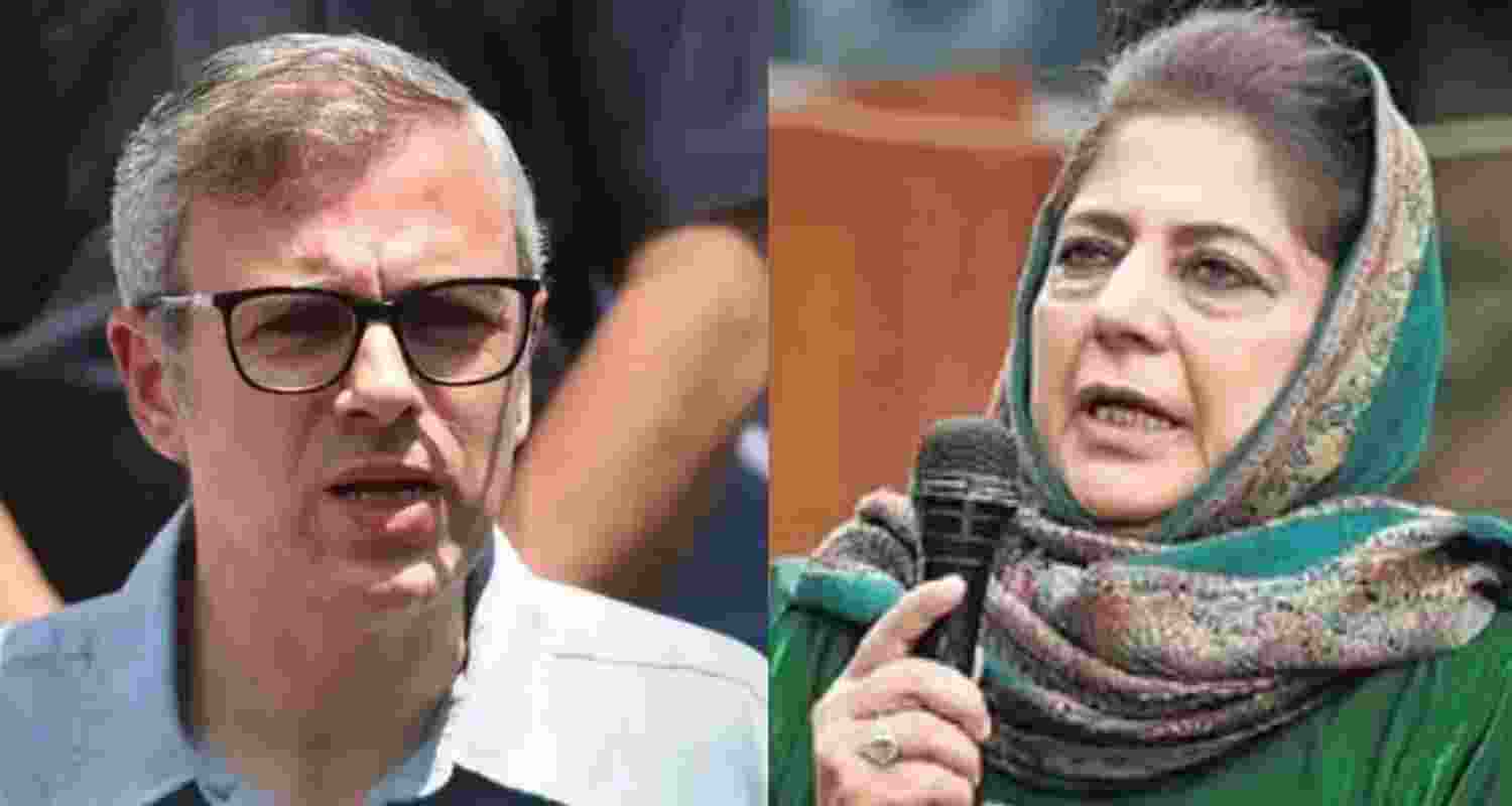 An image of NC leader Omar Abdullah and PDP leader Mehbooba Mufti.