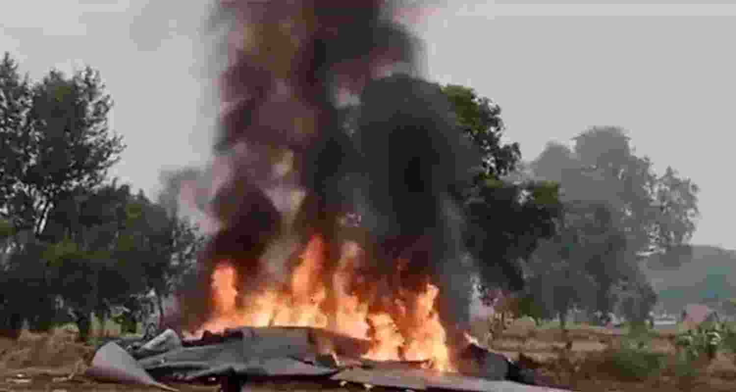 Screengrab of the burning Mig-29 aircraft.