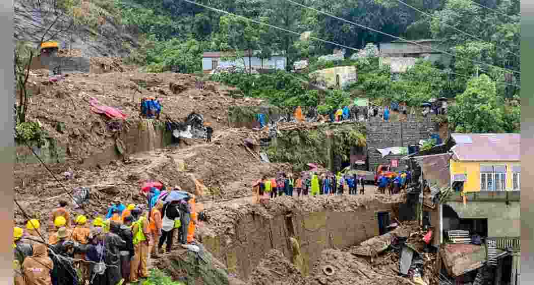 Rescue work underway after a stone quarry collapsed amid heavy rain in the aftermath of Cyclone Remal, in Aizawl district on Tuesday.