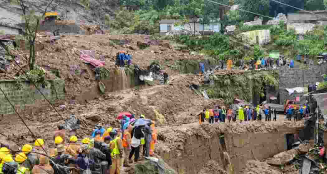 Rescue work underway after a stone quarry collapsed amid heavy rain in the aftermath of cyclone Remal, In Aizawl District, Tuesday, May 28, 2024.