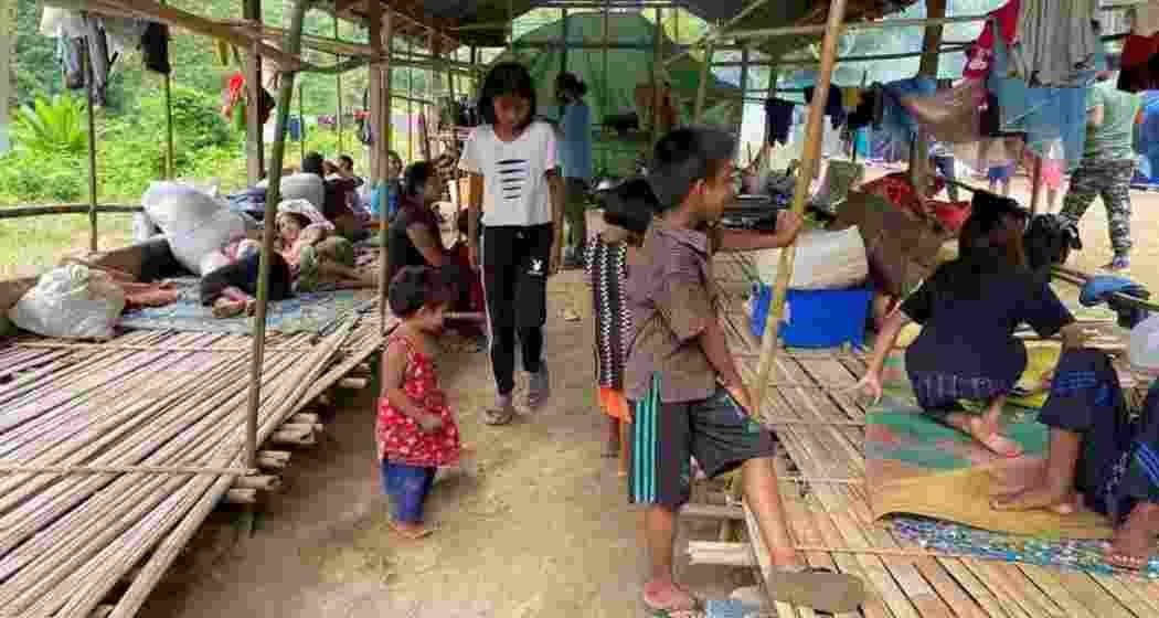 Myanmar refugees in a shelter home in Mizoram.