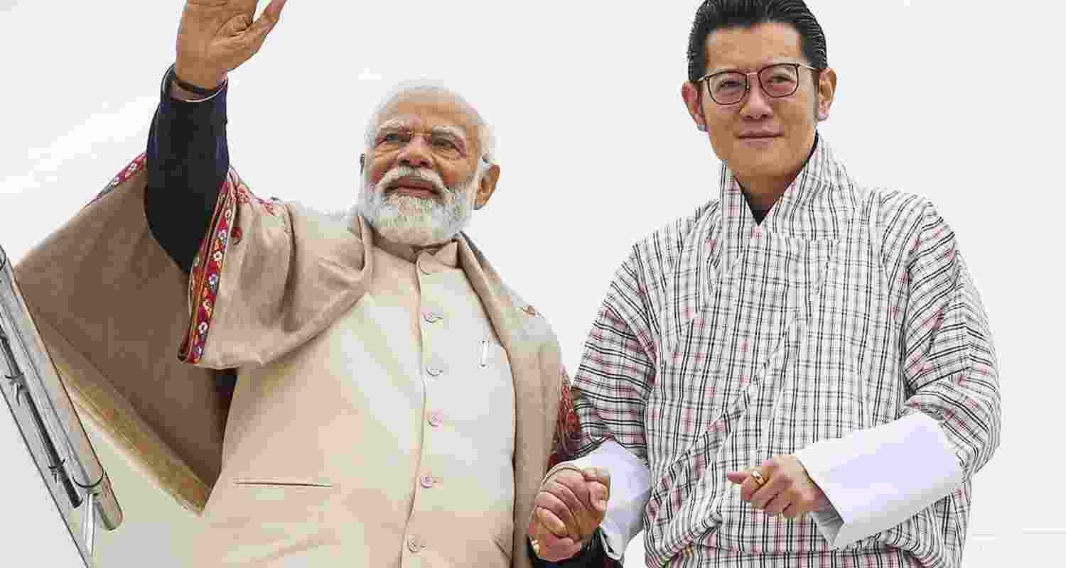 Prime Minister Narendra Modi alongside Bhutan's King Jigme Khesar Namgyel Wangchuck.