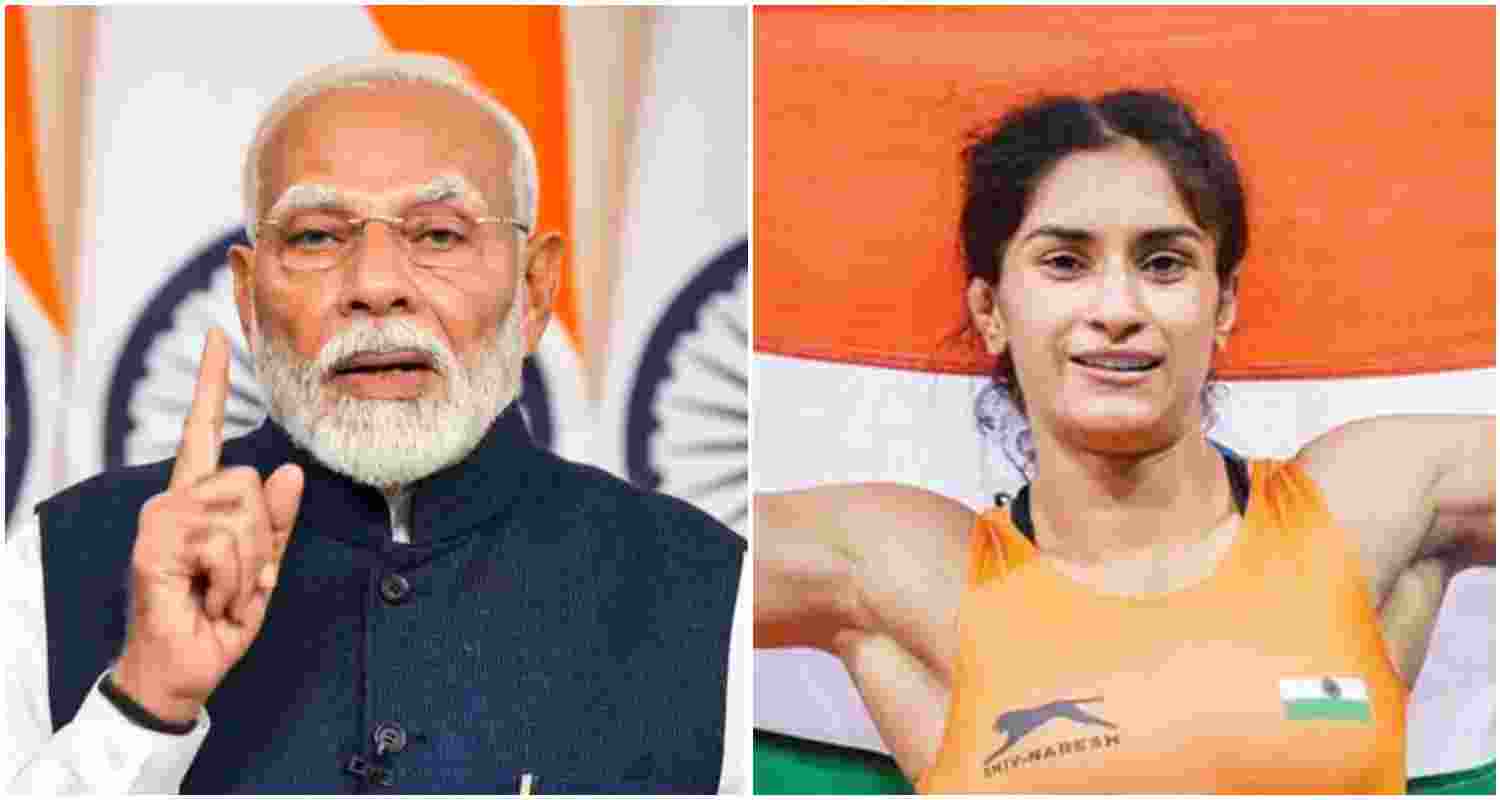 Prime Minister Narendra Modi (L), Vinesh Phogat (R).