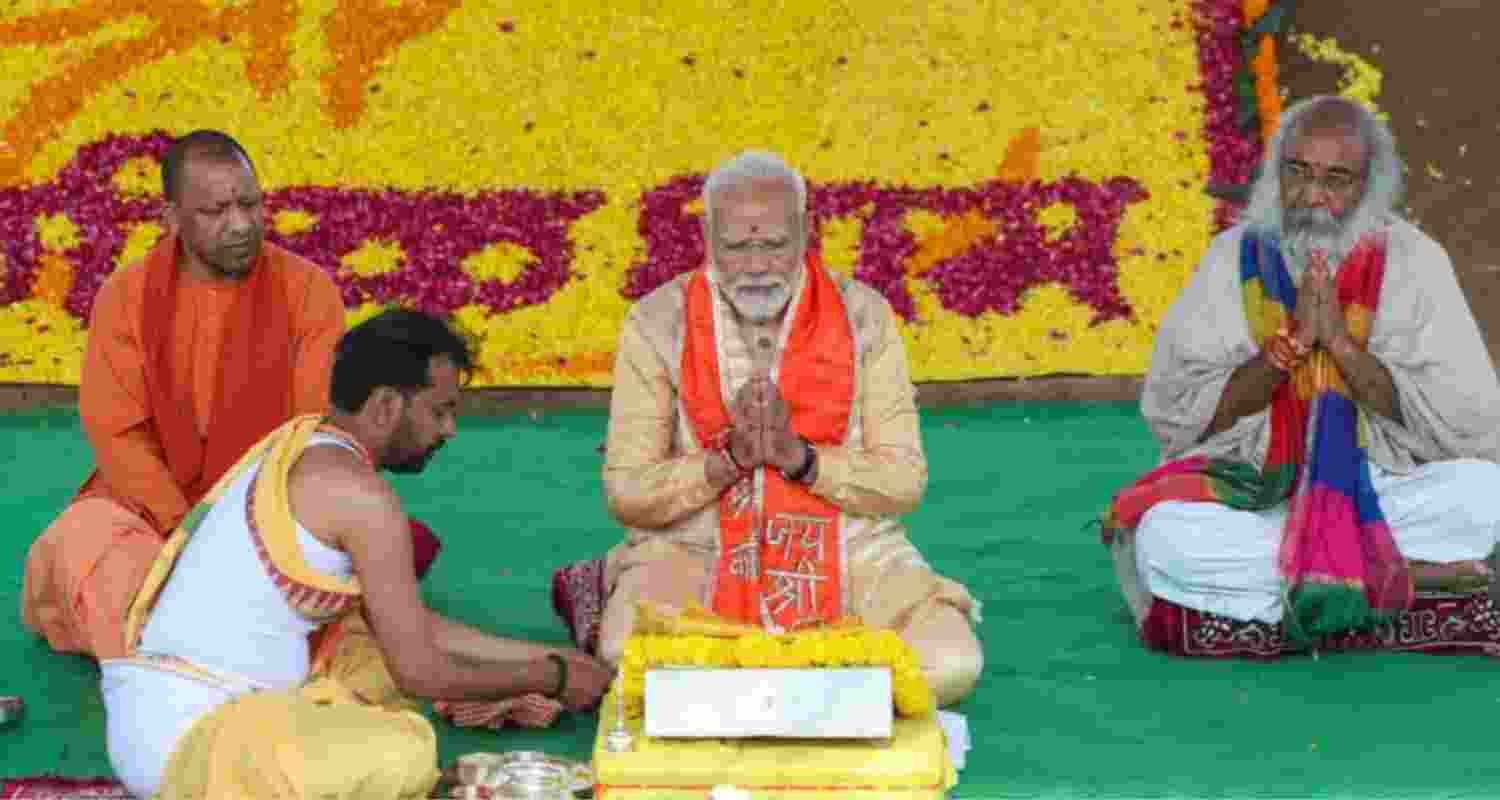 PM Modi performs rituals ahead stone laying ceremony in UP.