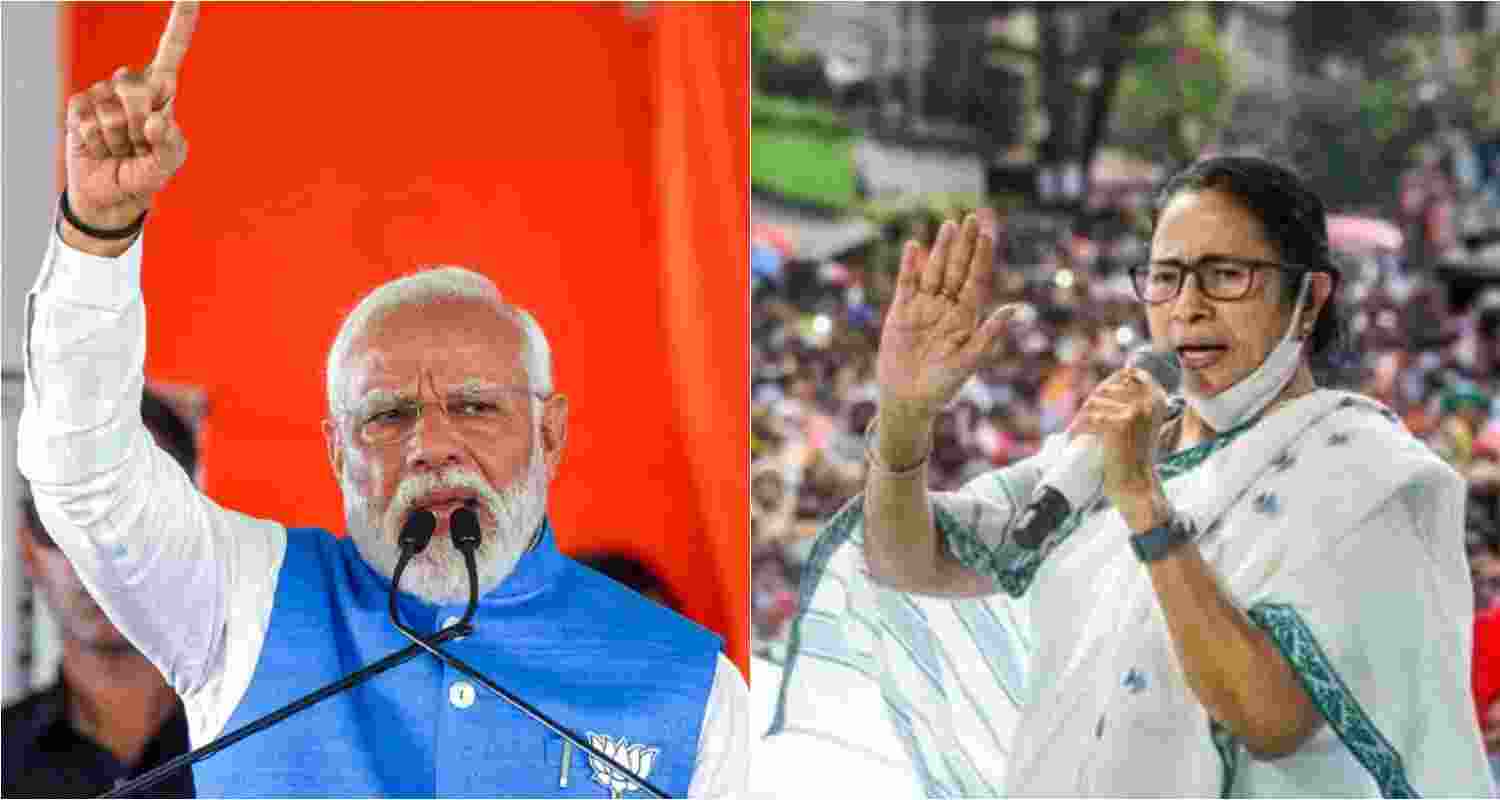Prime Minister Narendra Modi (left), West Bengal Chief Minister Mamata Banerjee (right). 