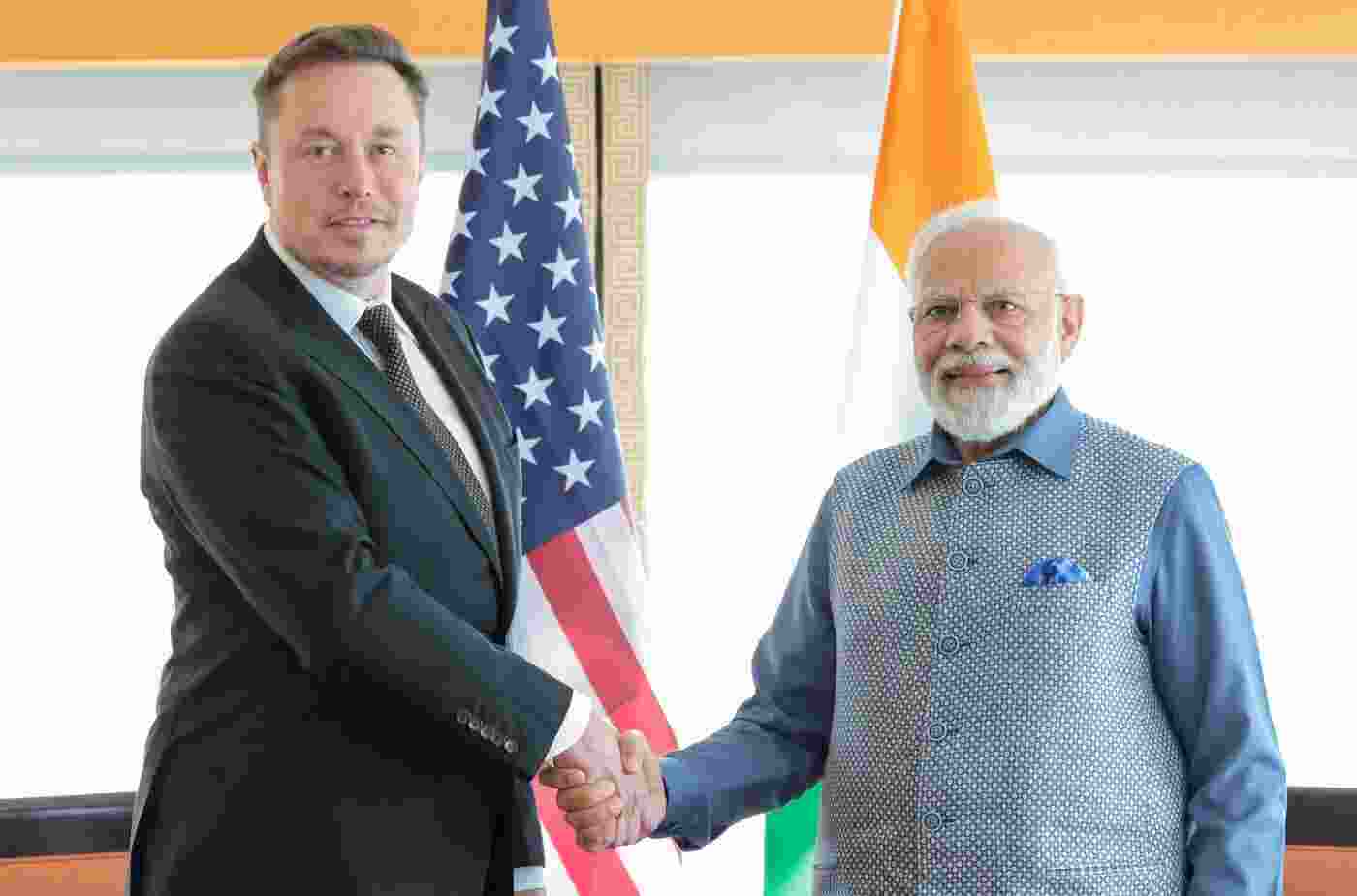 PM Modi and Elon Musk during a previous meeting. Image via PIB.