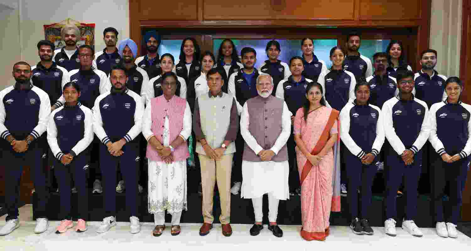 Prime Minister Narendra Modi with Indian Olympians. 