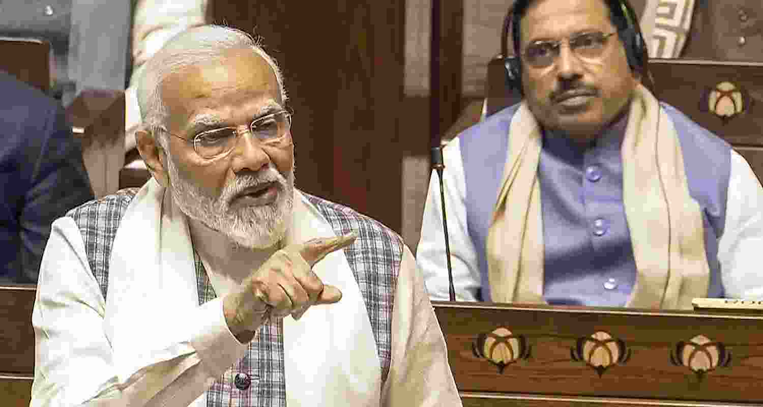 Prime Minister Narendra Modi replying to the debate to the Motion of Thanks in the Rajya Sabha, on Wednesday.