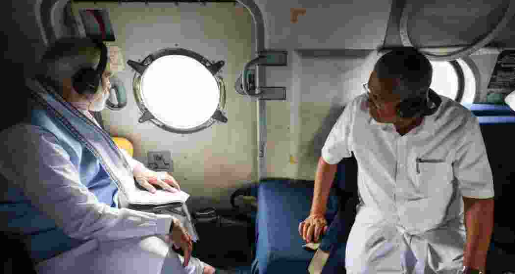 PM Modi conducts an aerial survey of disaster-hit areas in Wayanad, accompanied by Kerala Chief Minister Pinarayi Vijayan.