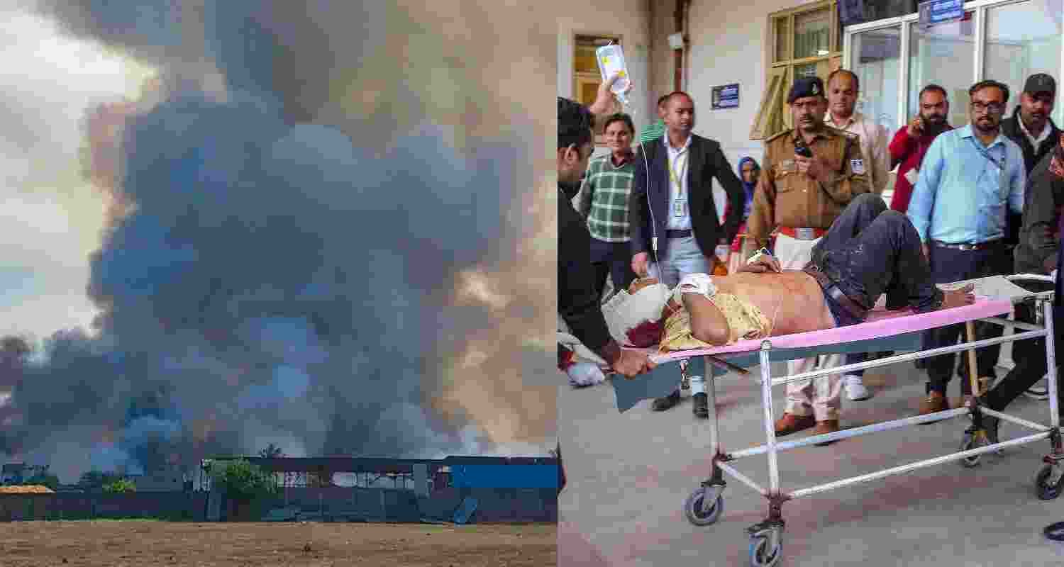 a man injured in the Harda firecracker factory blast being taken to a hospital in Bhopal