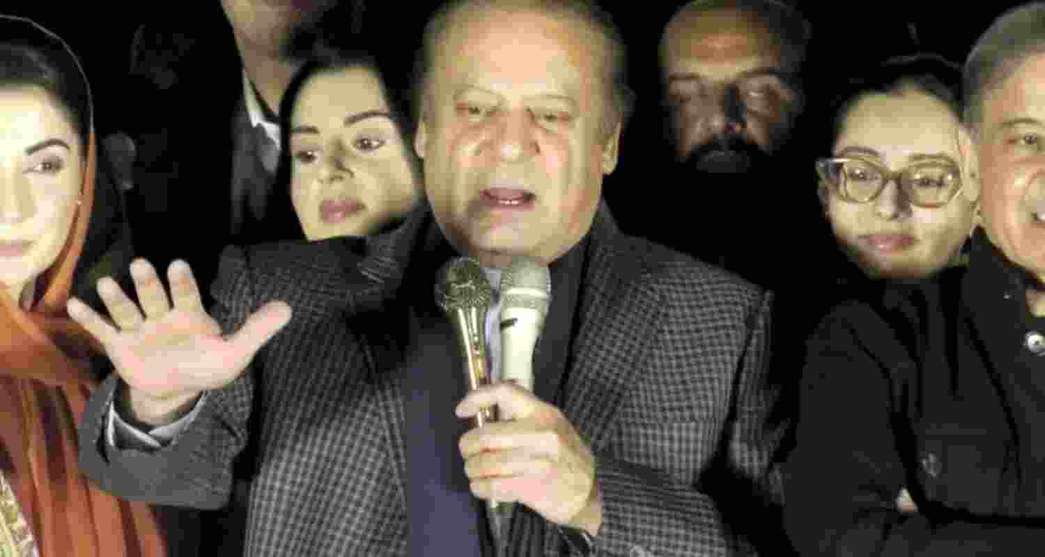 Nawaz Sharif at a public rally with Maryam Nawaz and Shahbaz Sharif