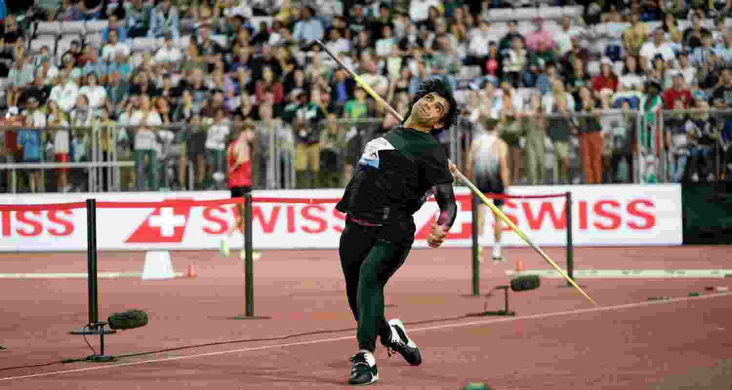 Neeraj Chopra in action during the Lausanne Diamond league.