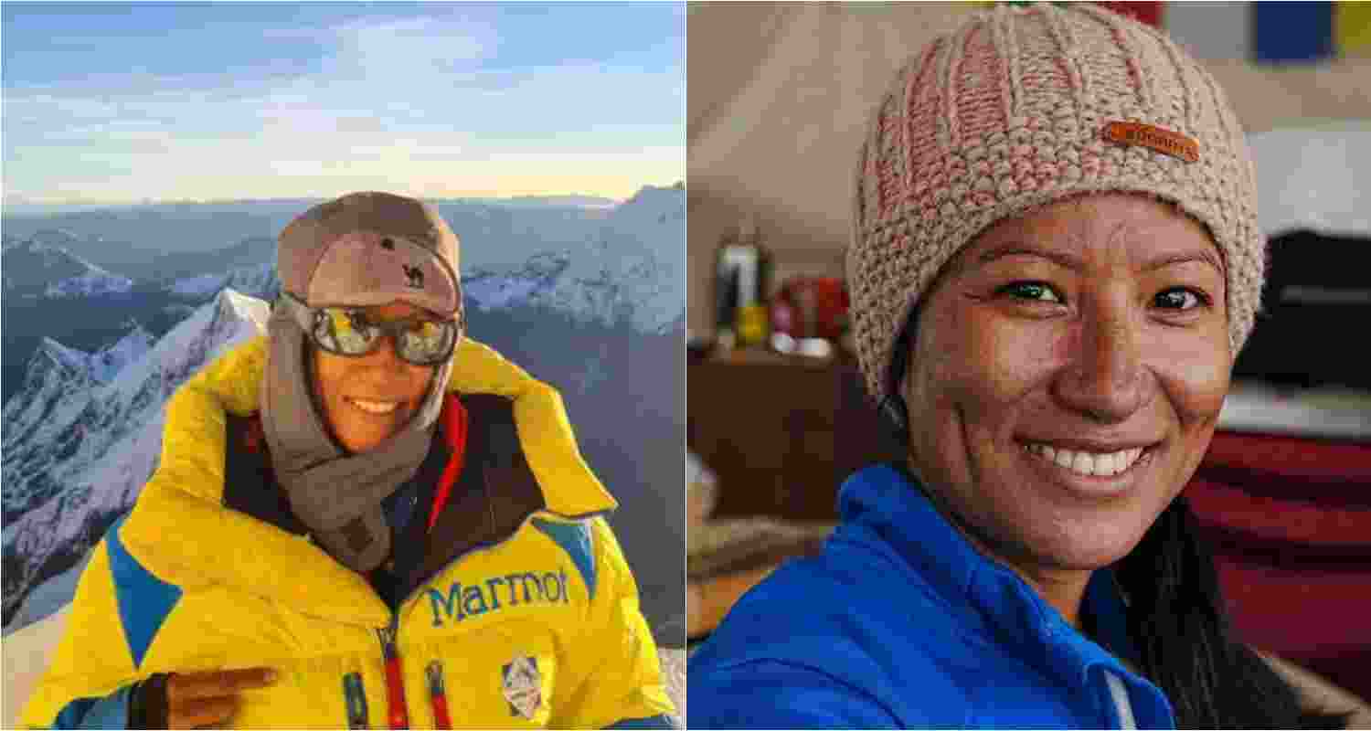 Nepalese mountaineer and photojournalist Purnima Shrestha after scaling the Everest (L).