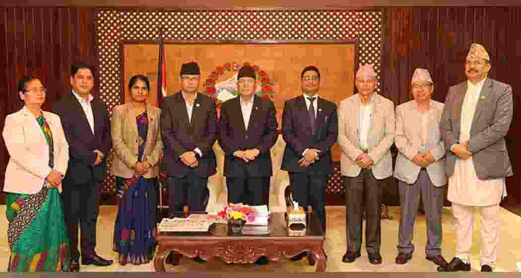 Ministers from CPN-UML pose for a photo after submitting resignation to Nepal PM Pushpa Kamal Dahal at PM residence (Image Credit: PM Secretariat)