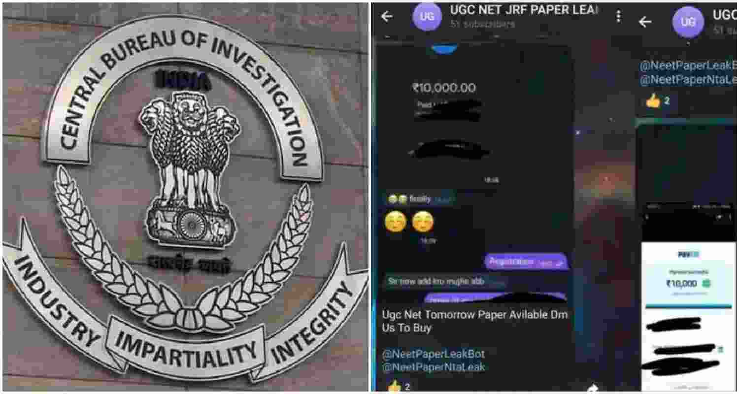 A screenshot displaying transactions on Telegram, where leaked exam papers were sold for ₹5,000 to ₹10,000 (R).