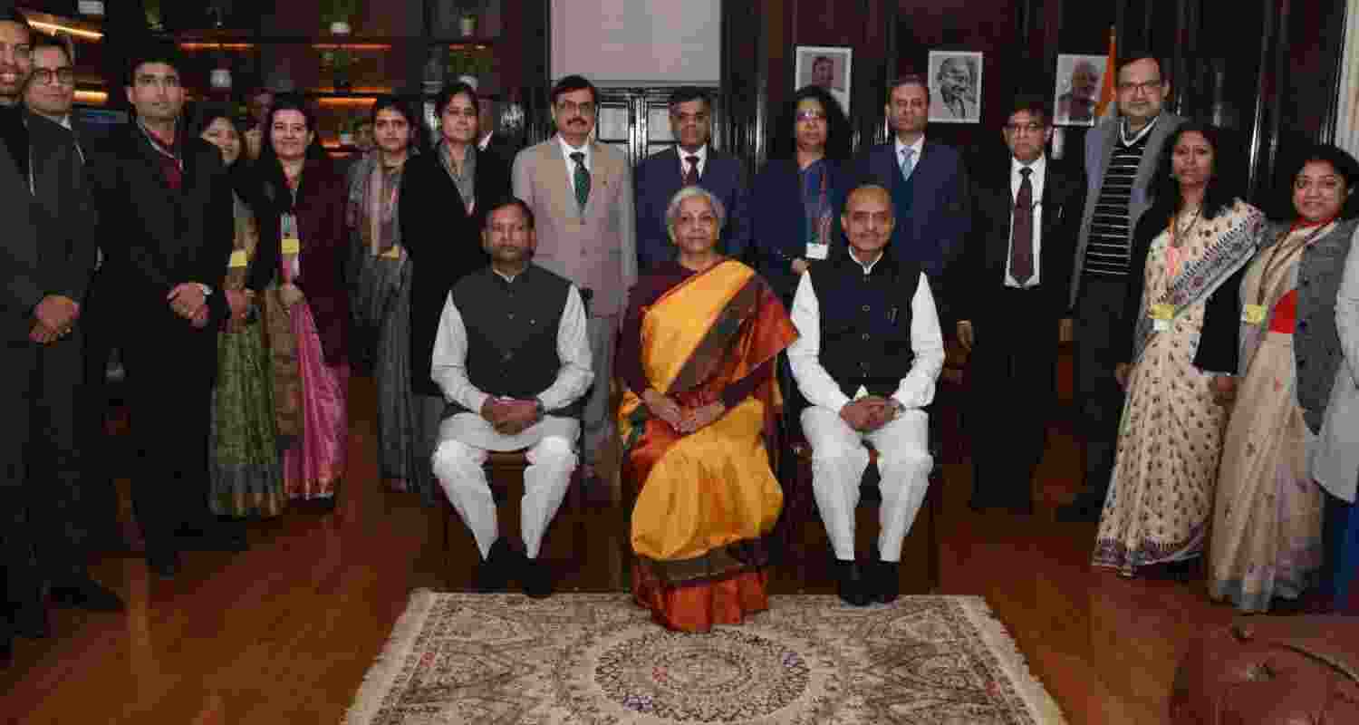 Finance Minister Nirmala Sitharaman with the Budget team on the eve of the interim budget session. 