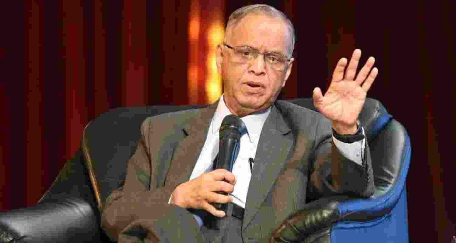 NR Narayana Murthy speaking at a conclave.