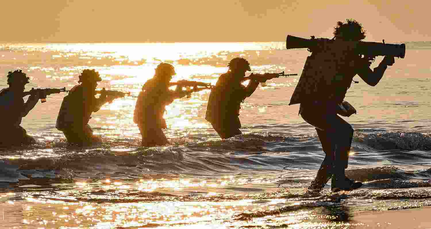 A glimpse of an operational demonstration by Andaman and Nicobar Command at Radhanagar beach, Swaraj Dweep Island, in Andaman and Nicobar Islands.