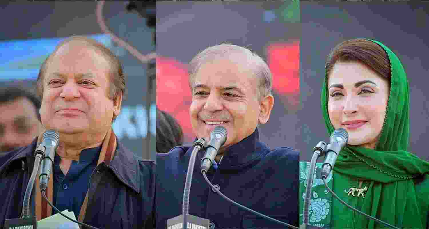 Ahead of the Pakistan 2024 elections Pakistan PML-N leaders (from left to right) Nawaz Sharif, Shahbaz Sharif, Maryam Nawaz.