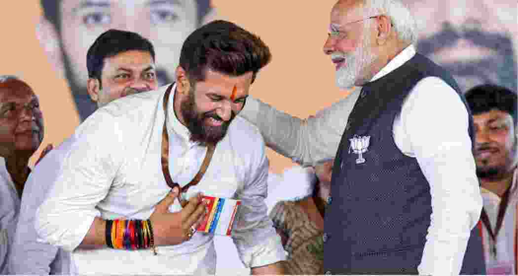 Union Minister and leader of the Lok Janshakti Party (Ram Vilas), Chirag Paswan with Prime Minister Narendra Modi. 