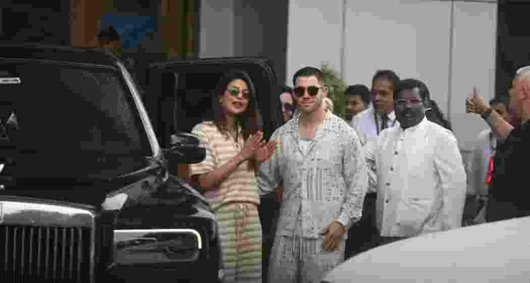 Priyanka Chopra and husband Nick Jonas after landing in Mumbai.