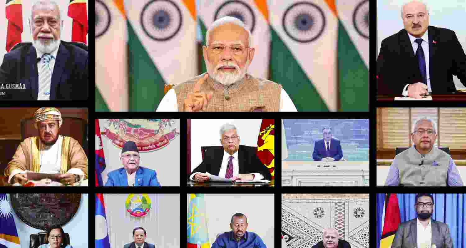 Prime Minister Narendra Modi speaks at the 3rd Voice of Global South Summit through video conferencing, in New Delhi, Saturday, Aug. 17, 2024.