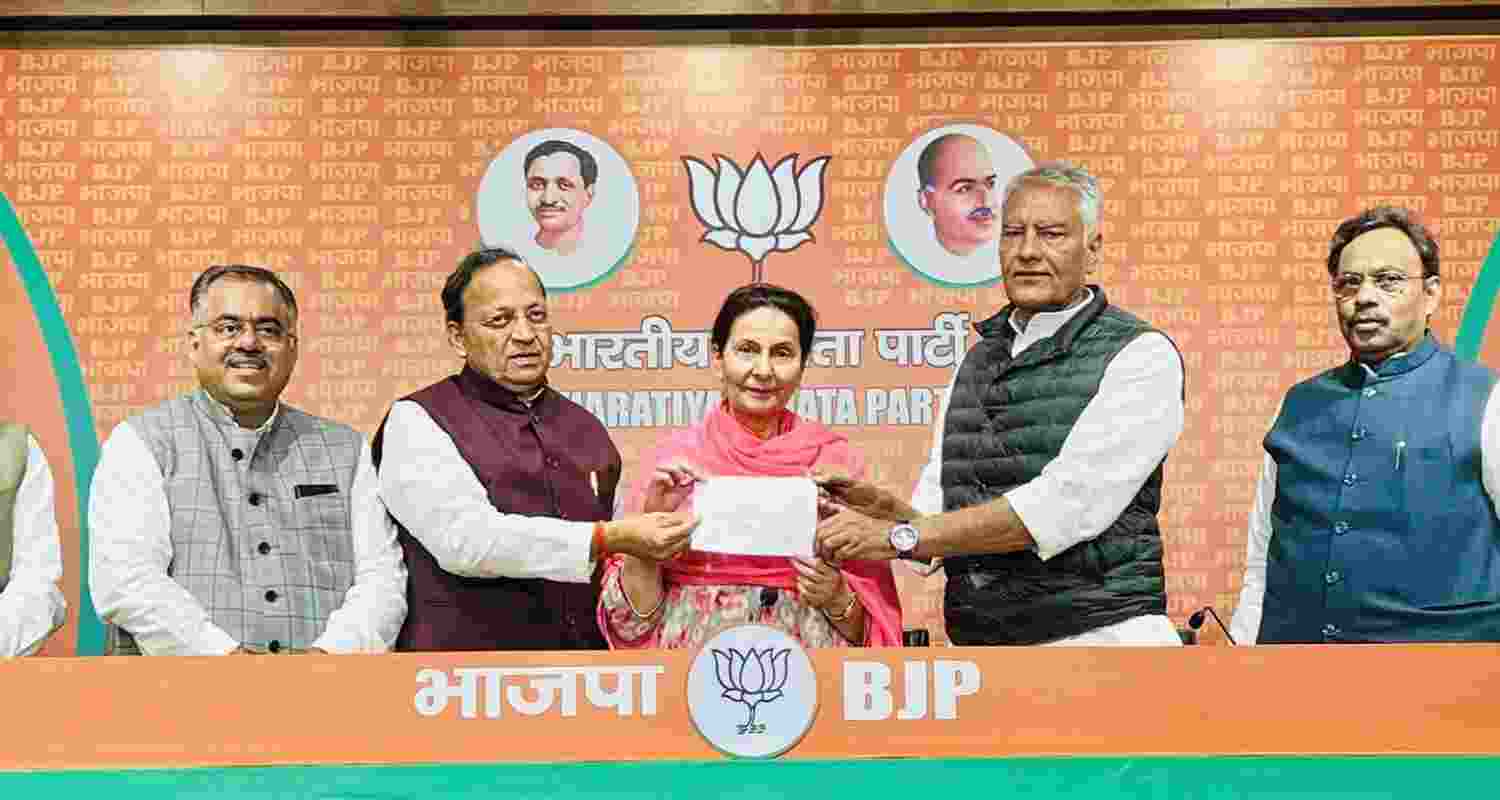Preneet Kaur (centre) at her official induction into the Bharatiya Janata Party.