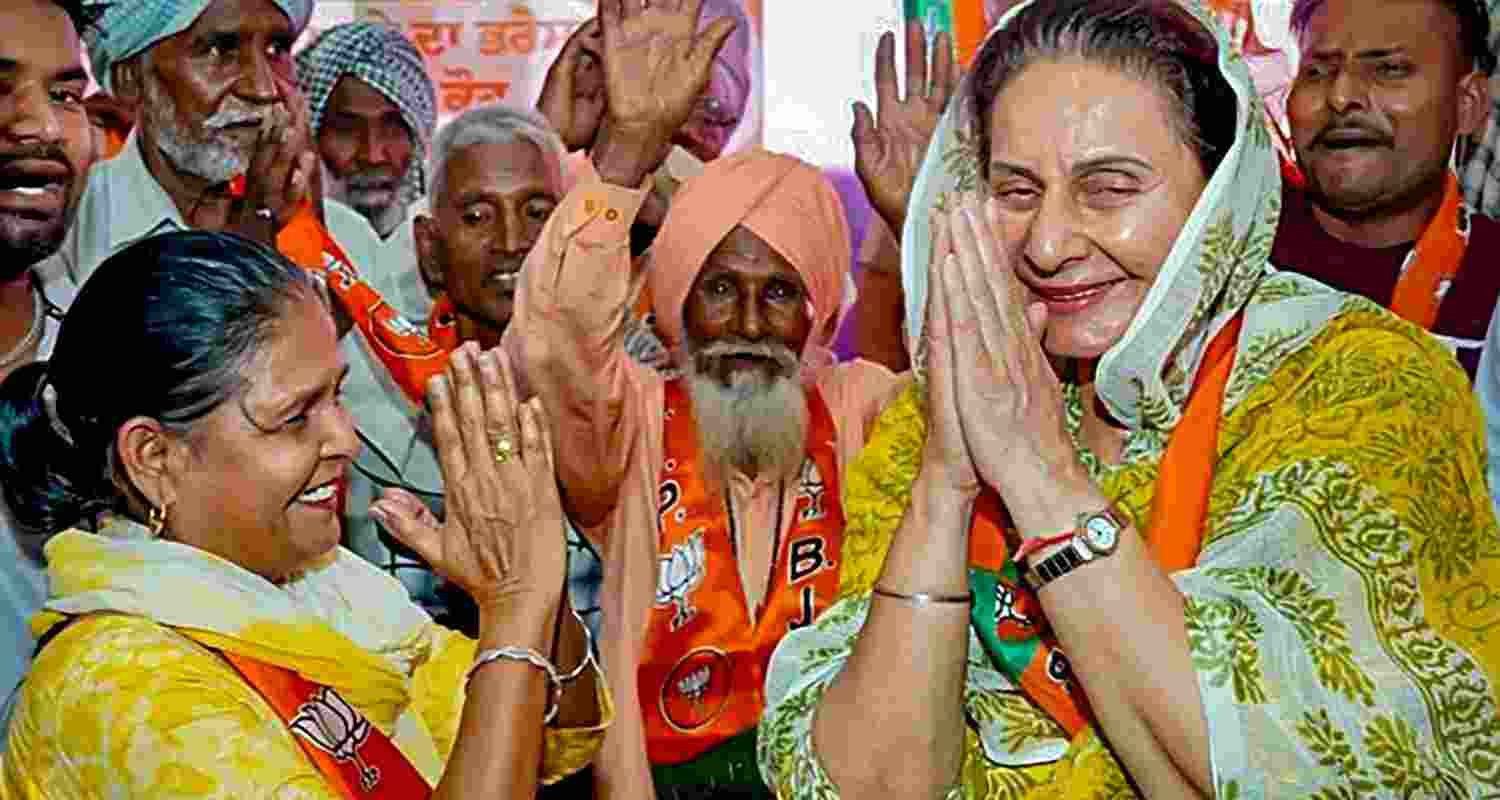BJP candidate from Patiala constituency Preneet Kaur during an election compaign for Lok Sabha elections, in Patiala. 