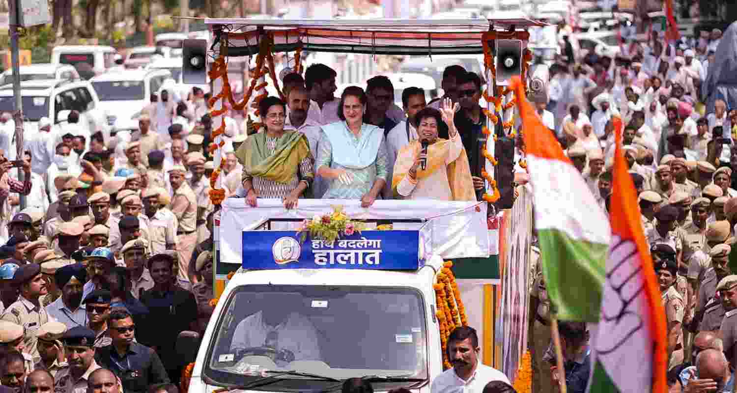 Priyanka Gandhi Vadra rallies in support of party candidate Kumari Selja for Lok Sabha elections, in Sirsa, Haryana. 