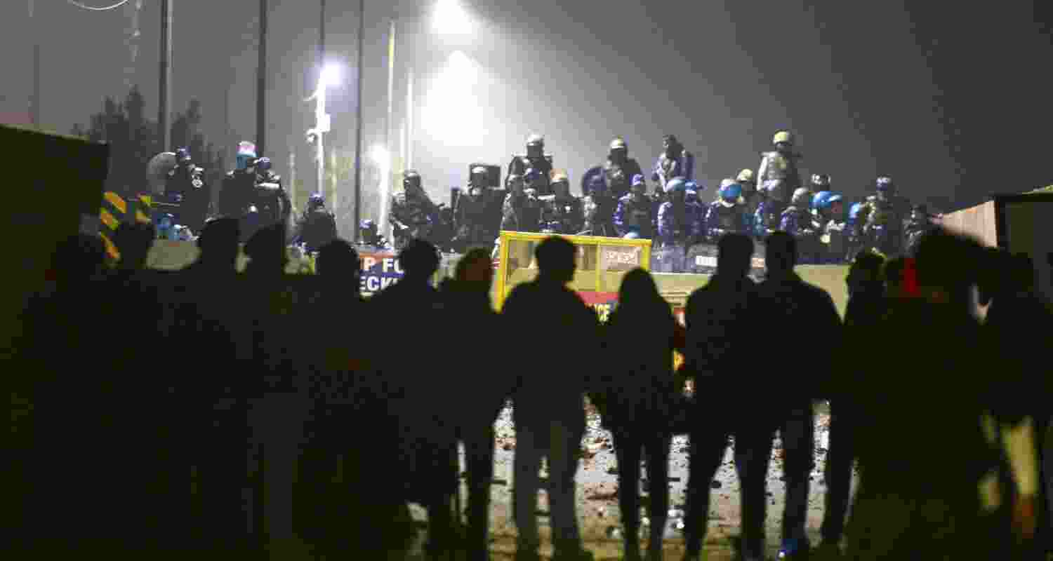 Protestors and Security forces at the Shambhu borders in Haryana.