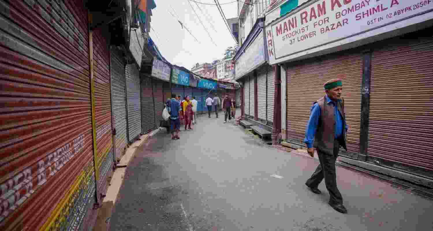 Shops closed in Sanjauli, Shimla, Himachal Pradesh.