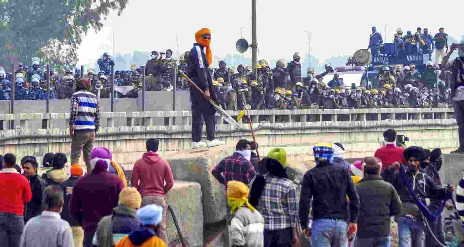 Protestors face off against security forces at the Shambhu border 