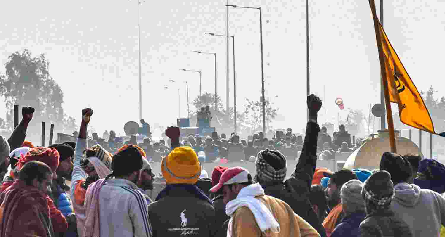 Protestors face off against security forces at the Shambhu border.