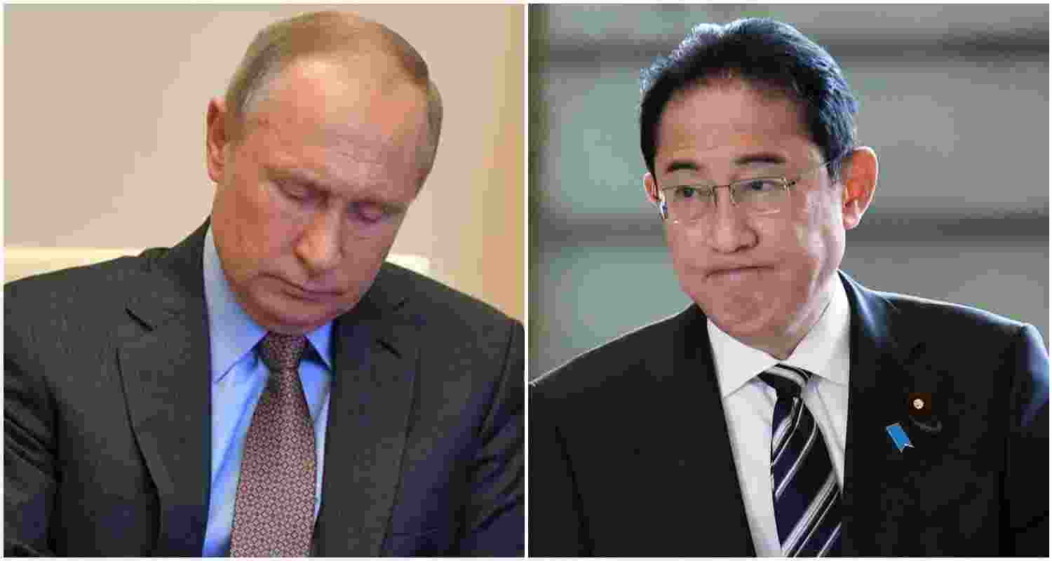 Russian President Vladimir Putin (L), Japanese Prime Minister Fumio Kishida (R).
