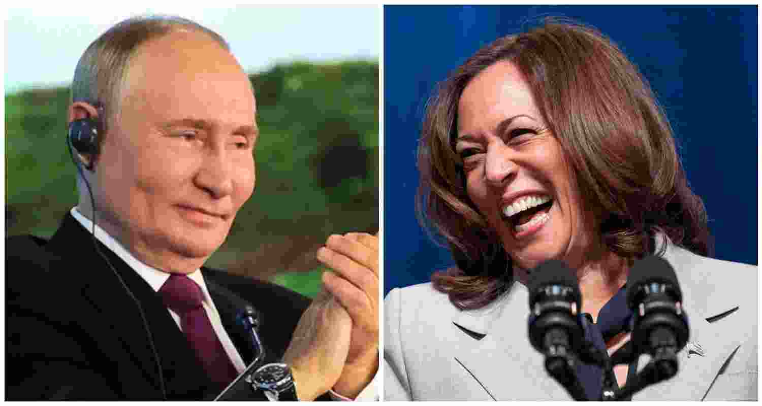 Russian President Vladimir Putin (L),  Democratic nominee for the US Presidential election Kamala Harris (R).