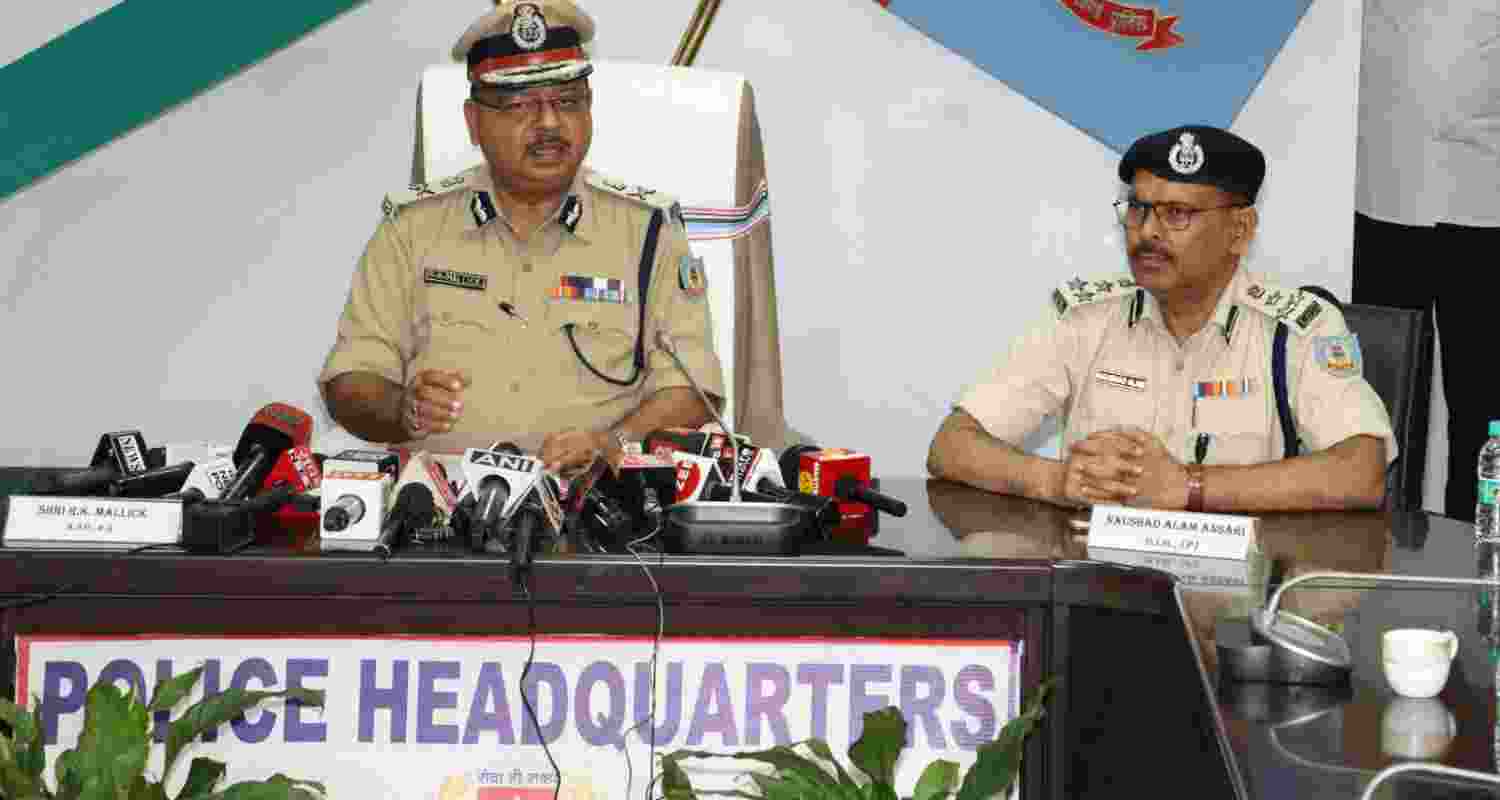  ADG, Headquarters Jharkhand Police, RK Mallick during a press conference in Ranchi on Thursday.