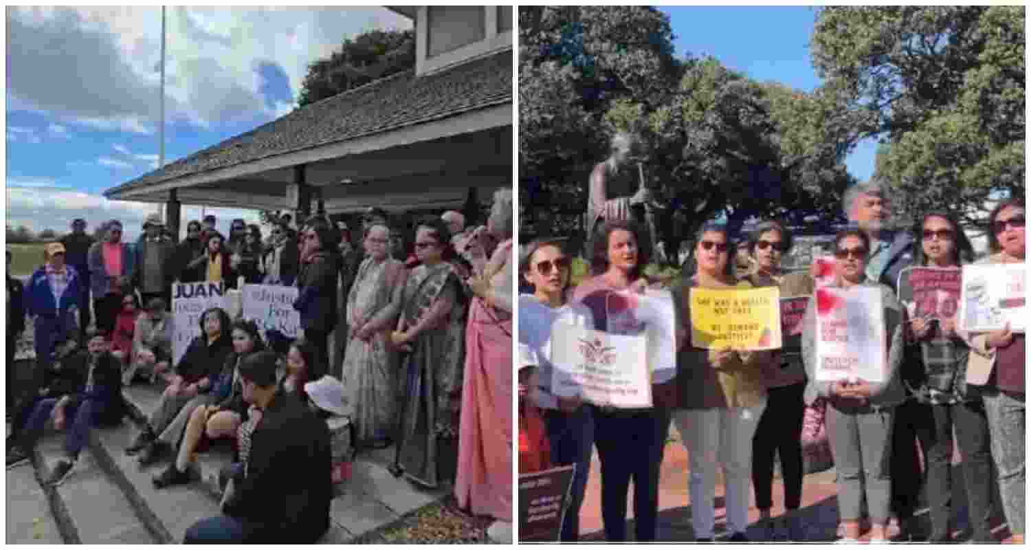 Demonstrators in Canada (L) and New Zealand (R) join thousands worldwide, protesting against the Kolkata rape-murder case, demanding justice and safety for women.