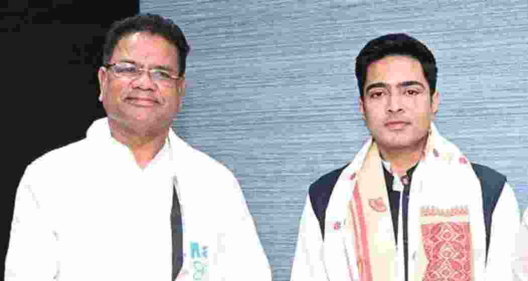 Assam Trinamool Congress (TMC) president Ripun Bora (L) with All India TMC general secretary Abhishek Banerjee. File photo.