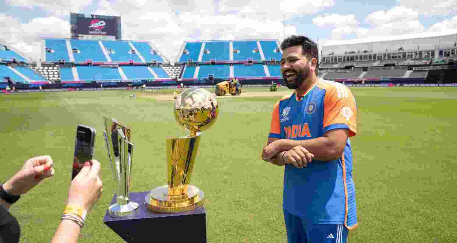 Rohit Sharma during an interview at the newly built pitch in New York.
