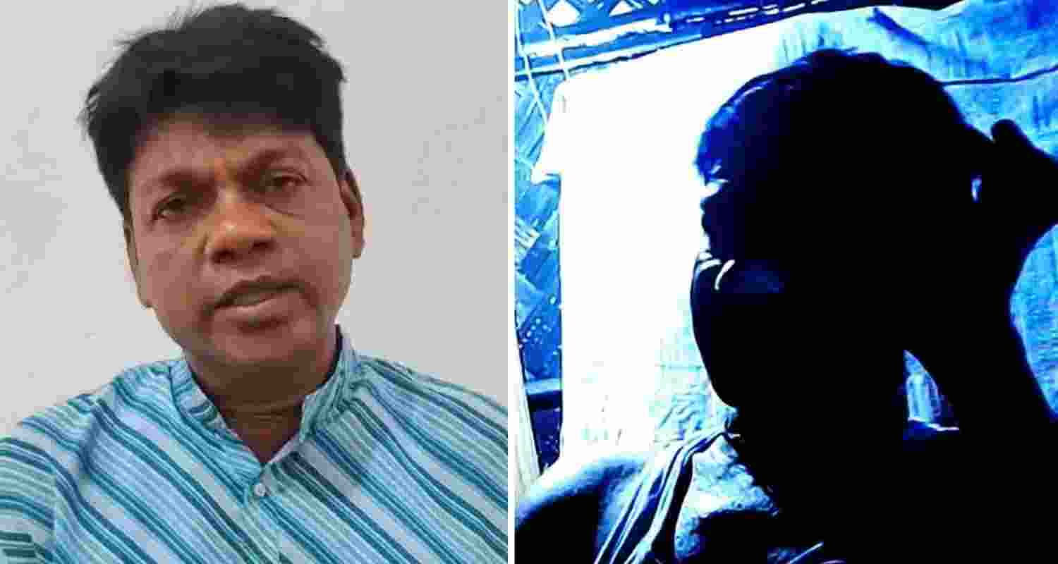 BJP's Sandeshkhali leader Gangadhar Koyal (L), screengrab from the video of the alleged sting operation featuring Koyal (R).