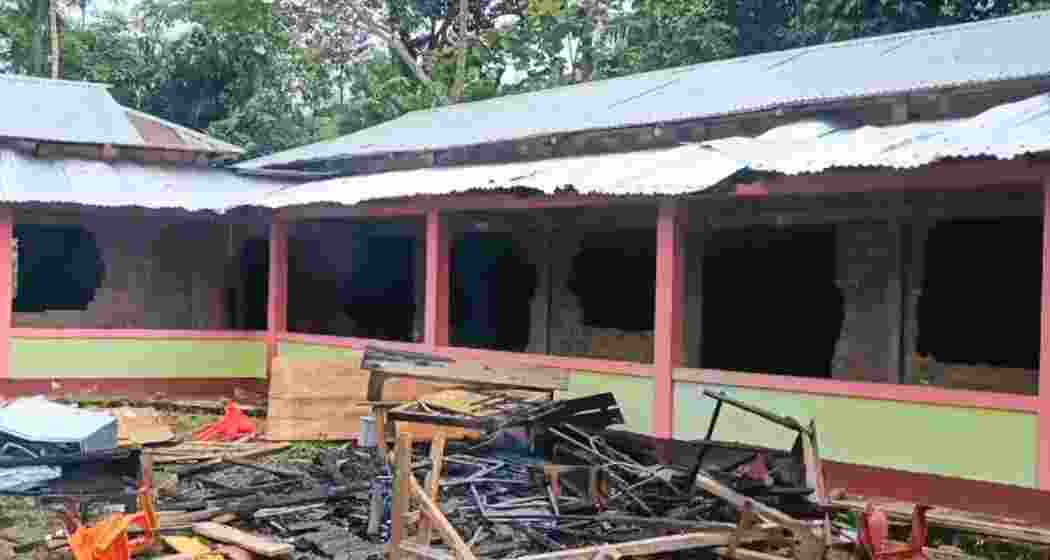 The school in Assam's Karimganj after it was torched by locals.