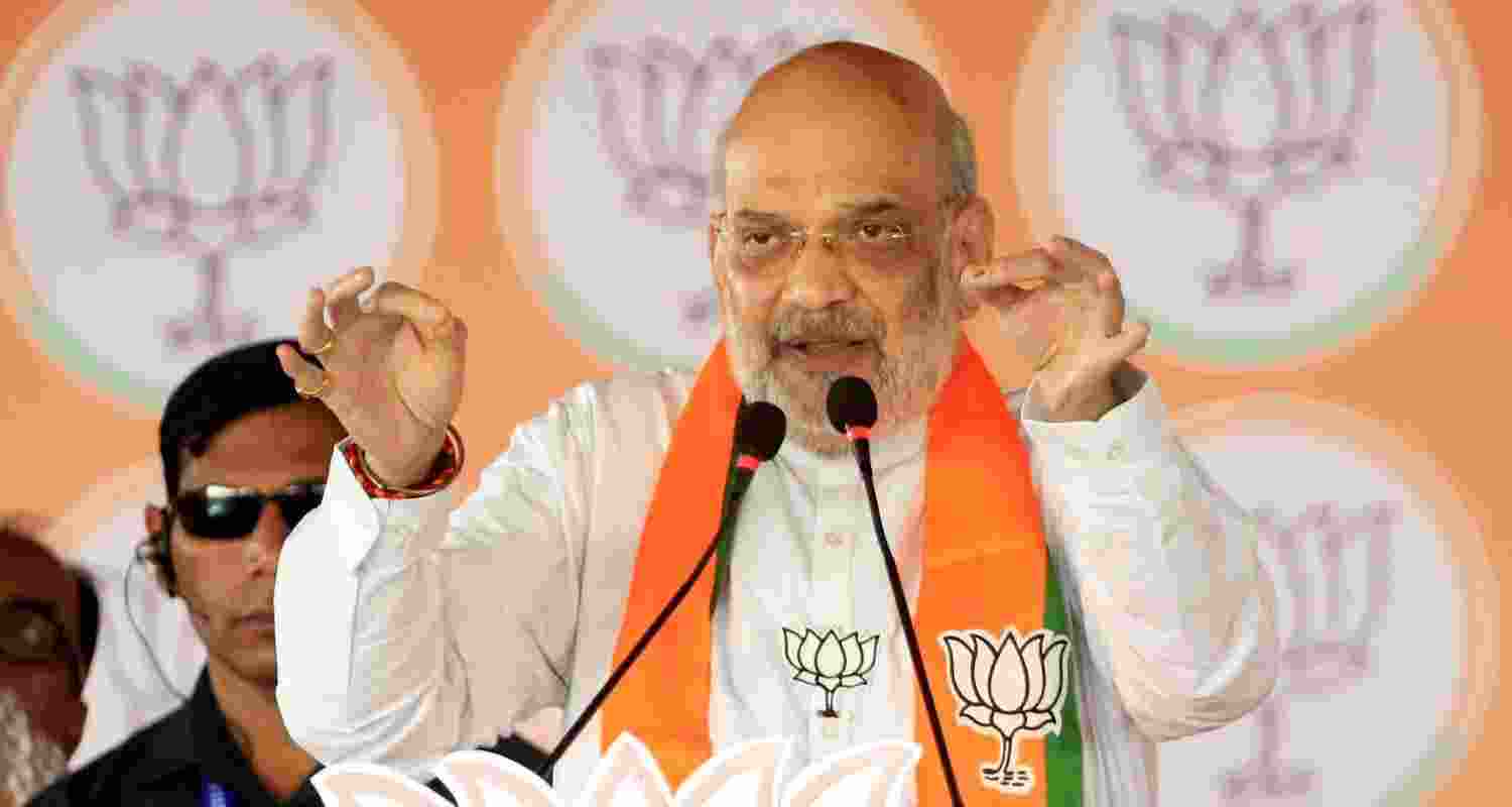 Union Home Minister Amit Shah addressing an election campaign rally in Jamtara, Jharkhand on Friday.